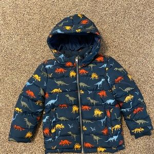 H&M boys dinosaur puffer jacket with removable hood.